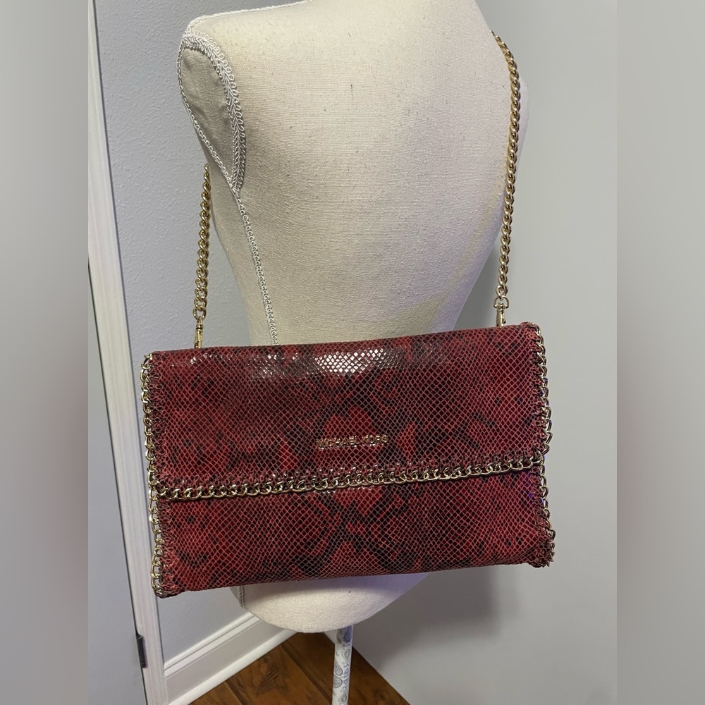 Michael Kors Oversize Chelsea Python Embossed Red… - image 1